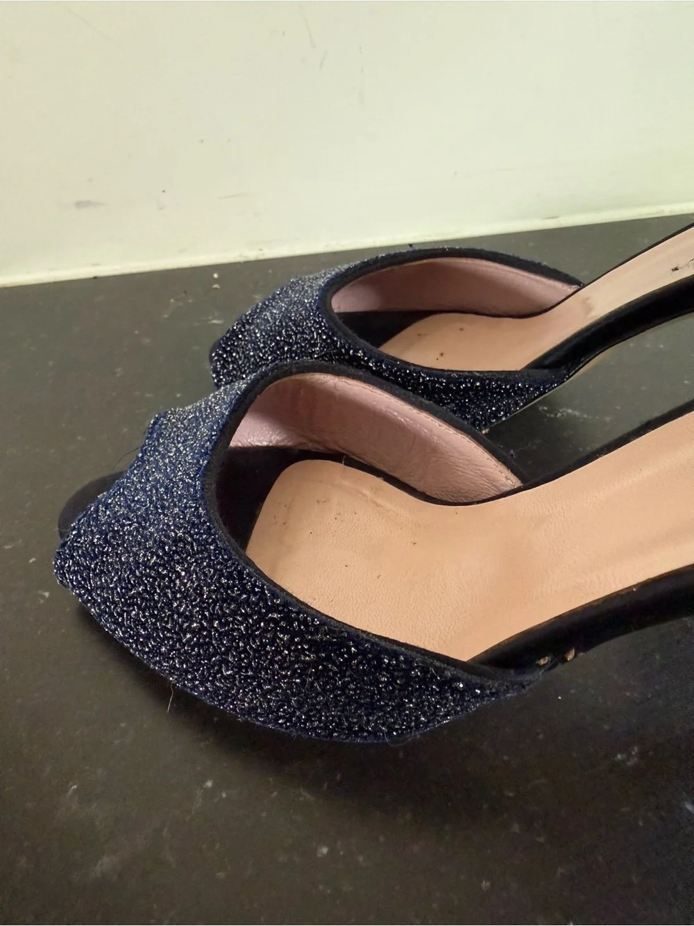 kate spade Navy Glitter D'Orsay Peep-Toe Heels